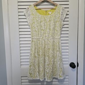 Women's Dress Large Ivory Stretch Lace Chartreuse Lined Xhilaration EUC